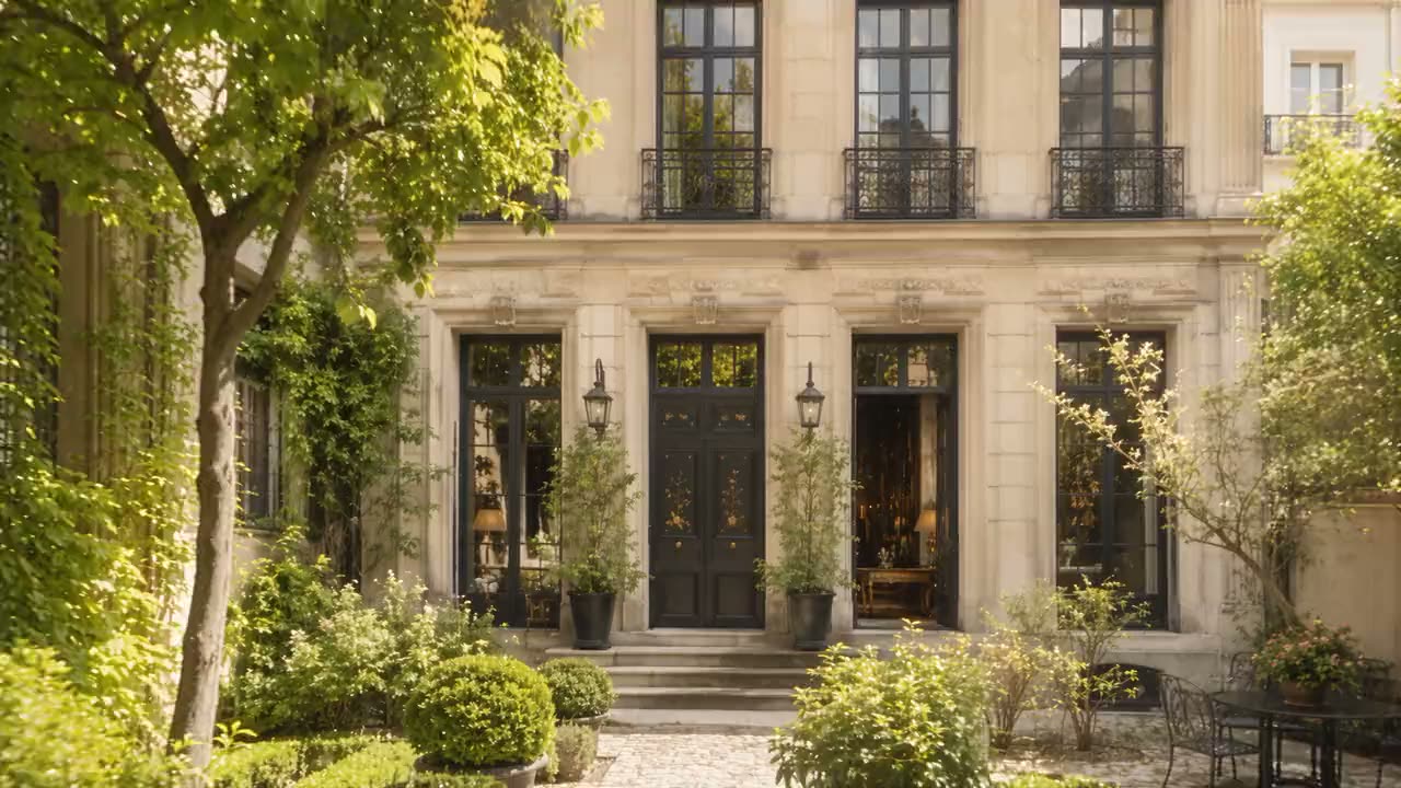 A Paris townhouse, its façade open onto the garden.